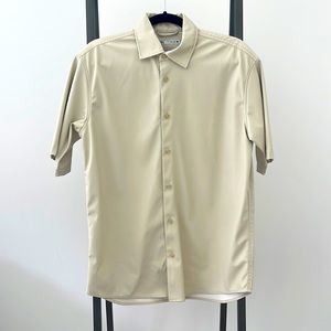 Zara faux leather short sleeve button down shirt